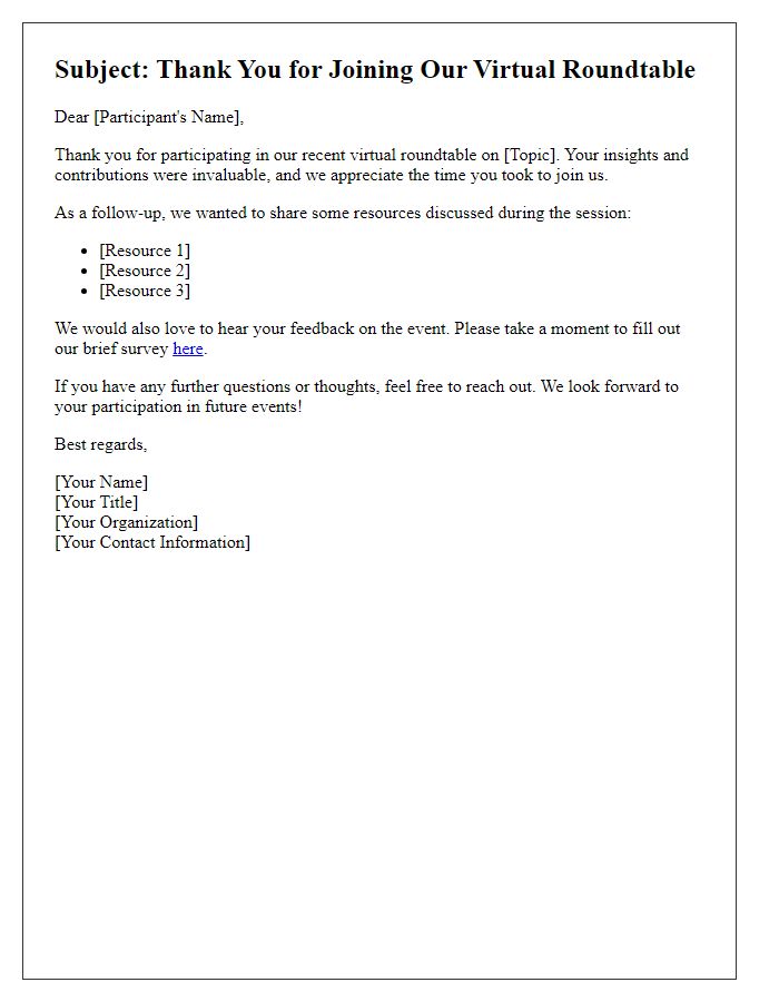 Letter template of follow-up for a virtual roundtable participants