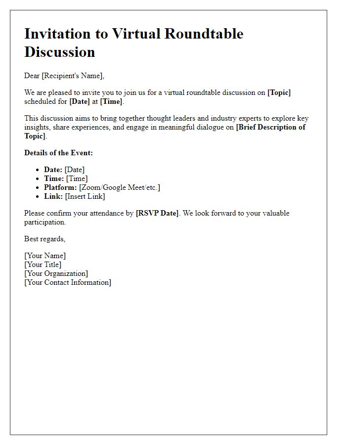 Letter template of invitation for a virtual roundtable discussion