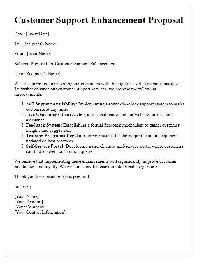 Letter template of customer support enhancement