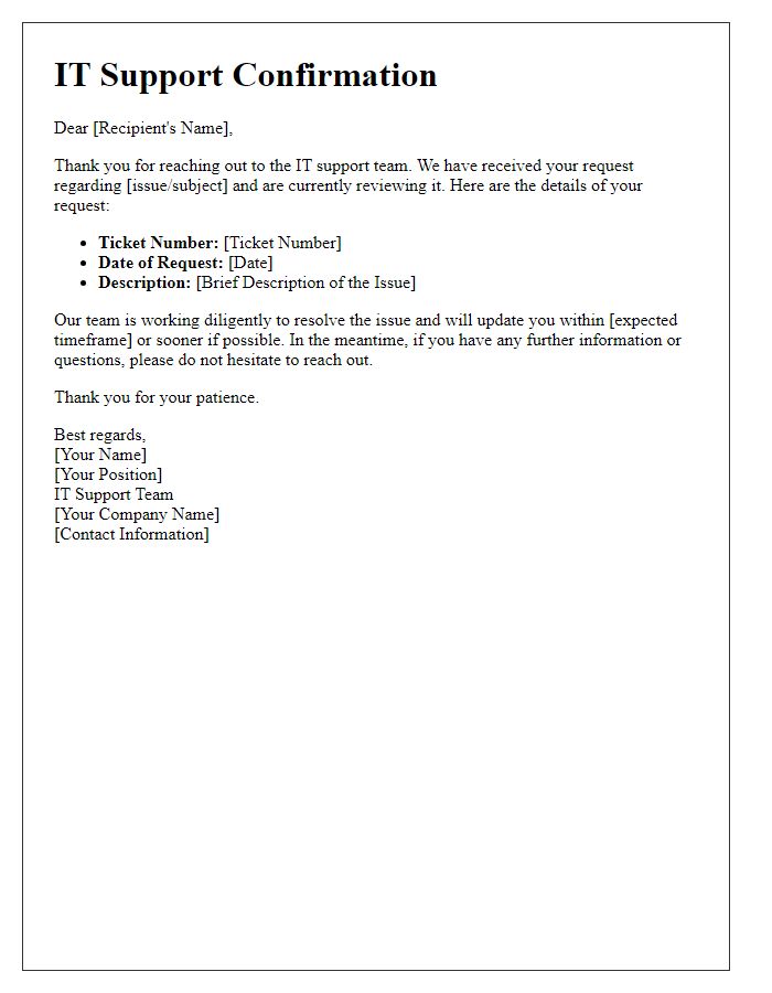 Letter template of IT support communication