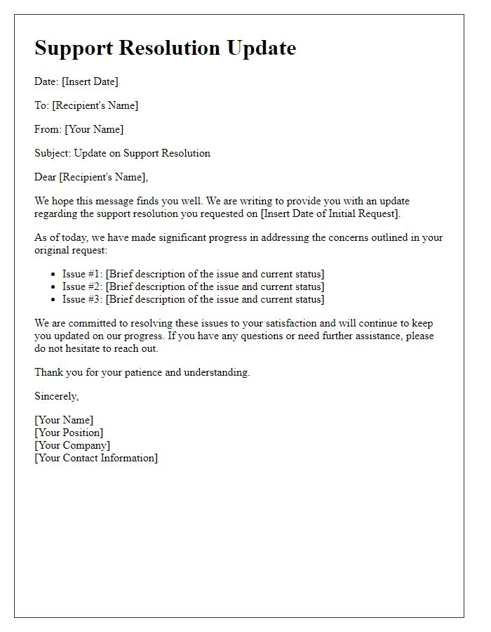 Letter template of support resolution update