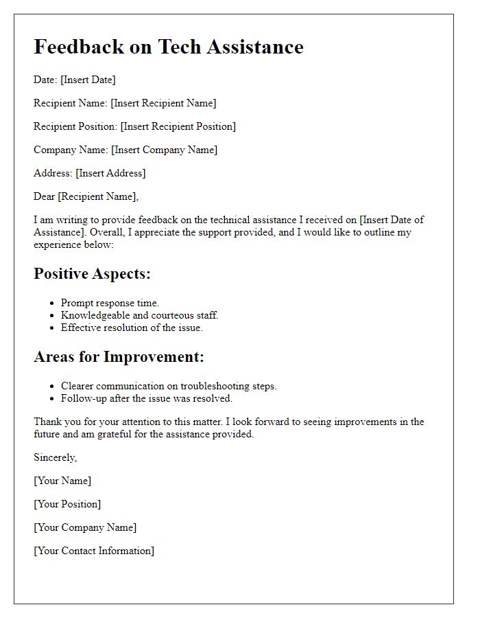 Letter template of tech assistance feedback