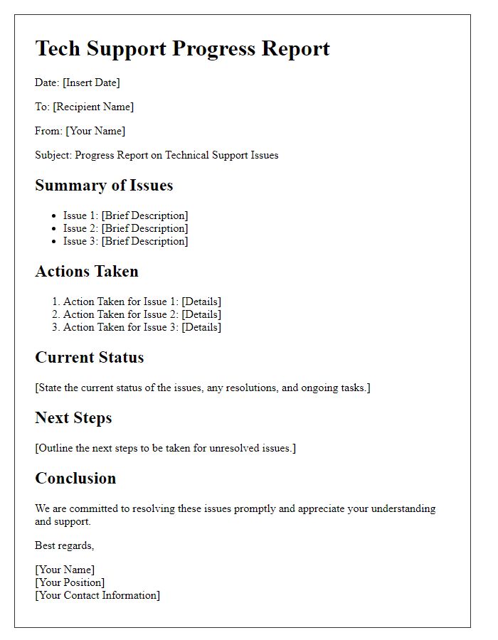 Letter template of tech support progress report