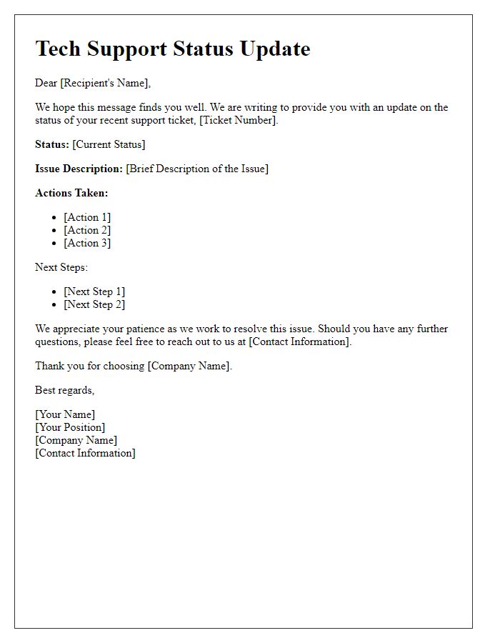 Letter template of tech support status update