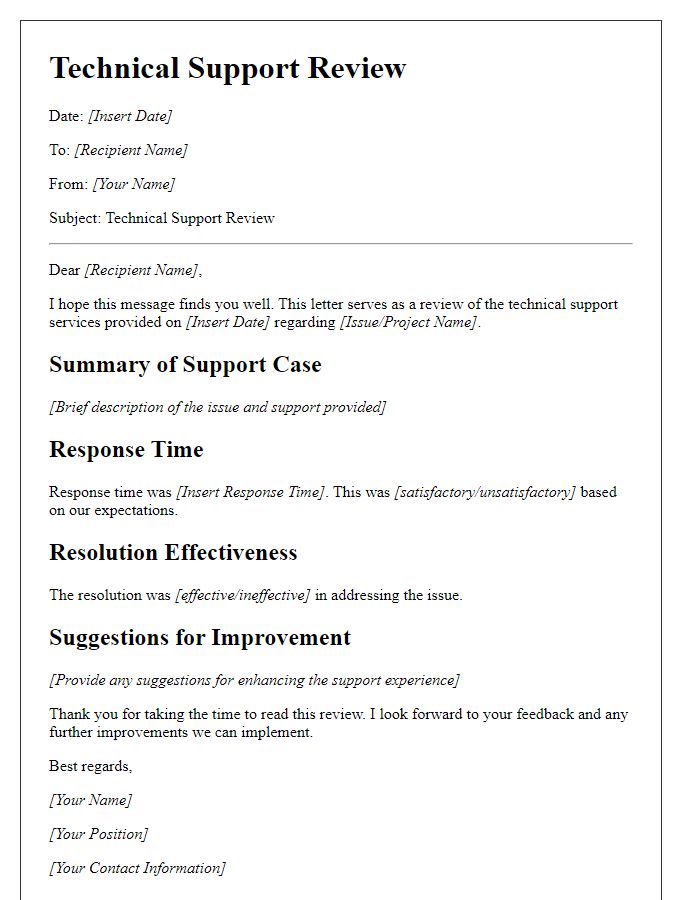 Letter template of technical support review