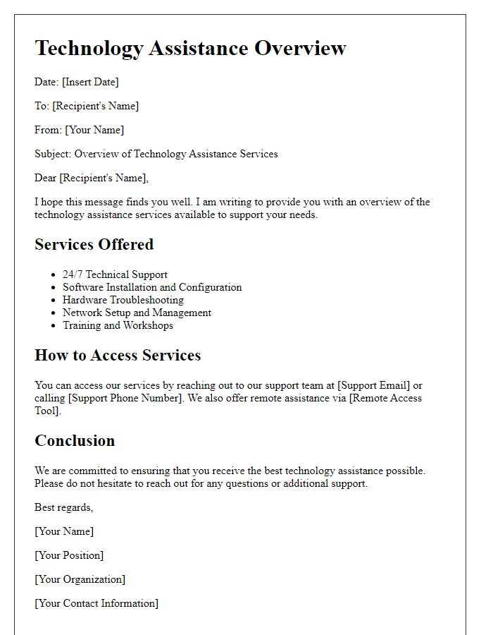 Letter template of technology assistance overview