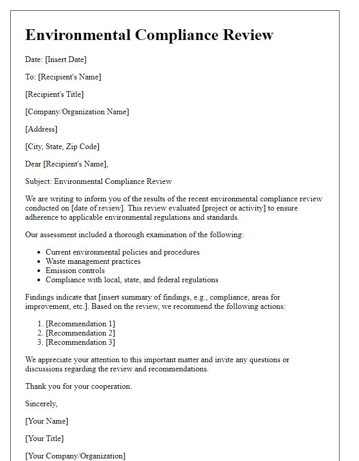 Letter template of environmental compliance review