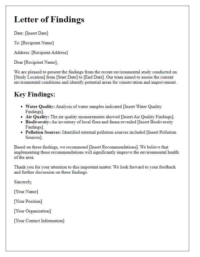 Letter template of environmental study findings