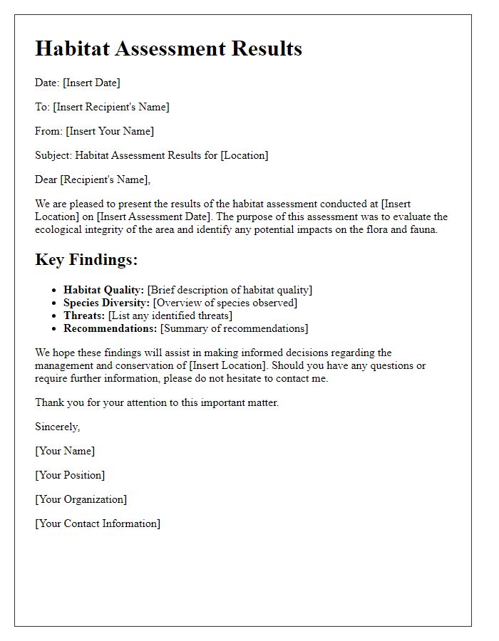 Letter template of habitat assessment results