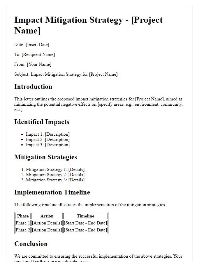 Letter template of impact mitigation strategy