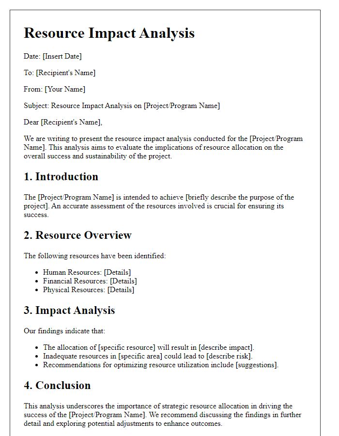 Letter template of resource impact analysis