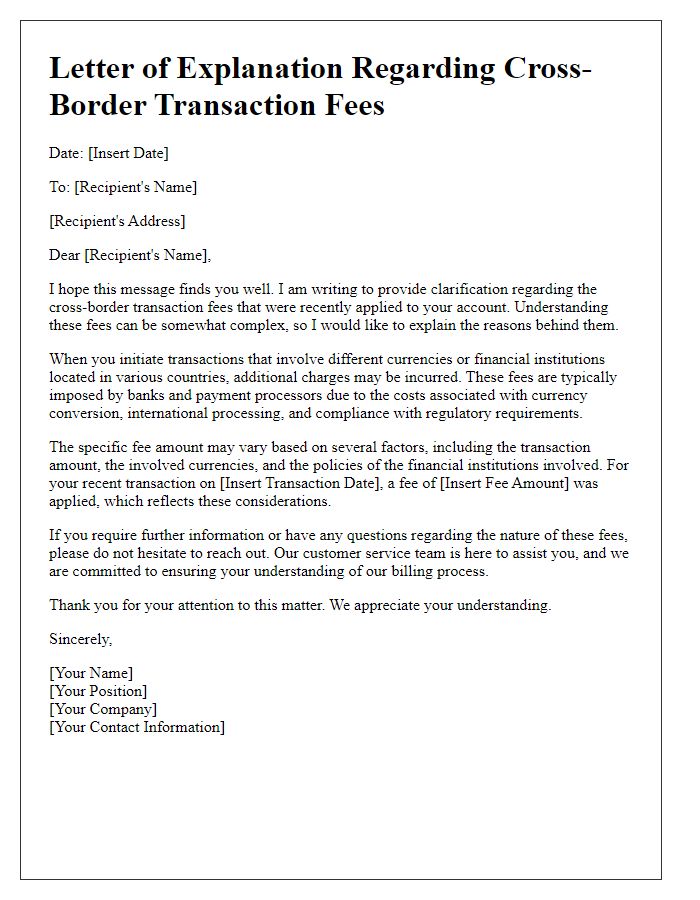 Letter template of explanation regarding cross-border transaction fees