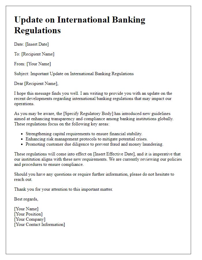 Letter template of update on international banking regulations