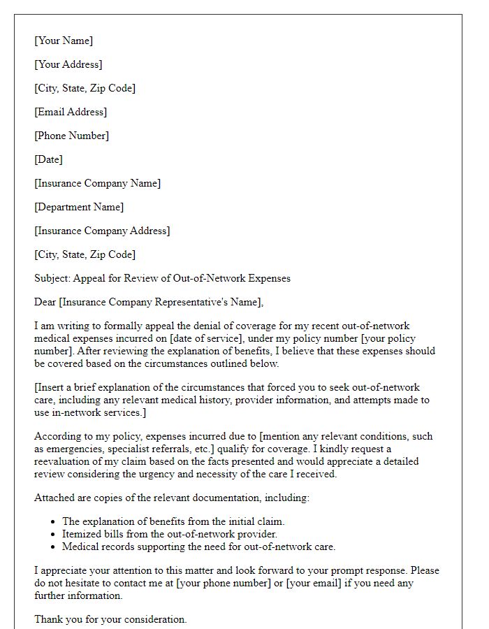 Letter template of appeal for review of out-of-network expenses