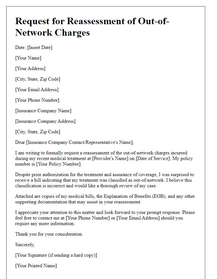 Letter template of request for reassessment of out-of-network charges