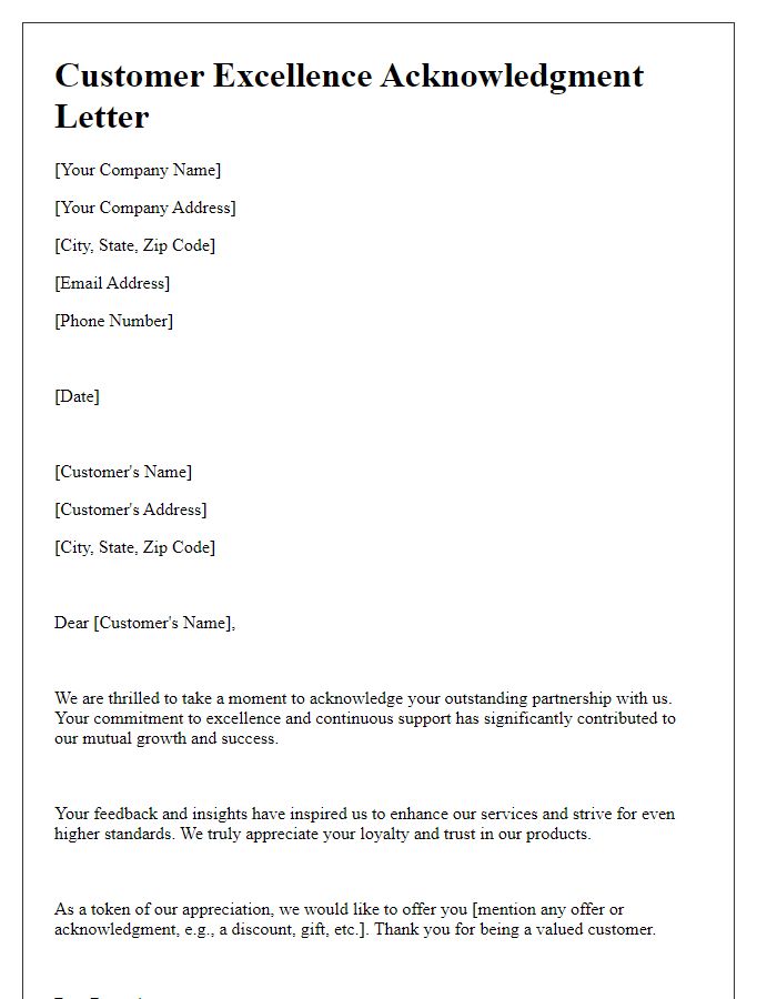 Letter template of Acknowledging Customer Excellence