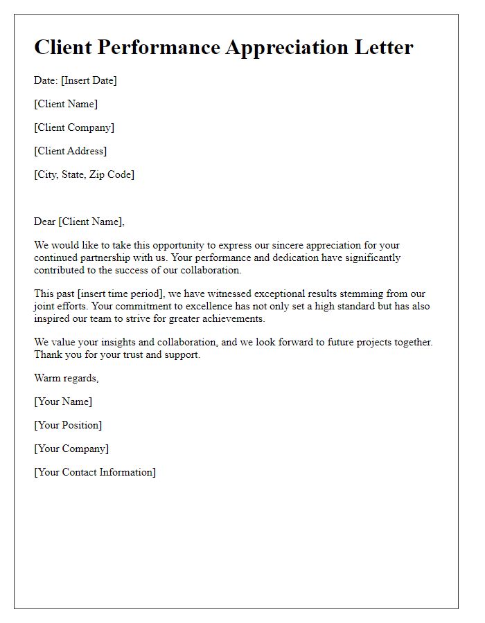 Letter template of Client Performance Appreciation