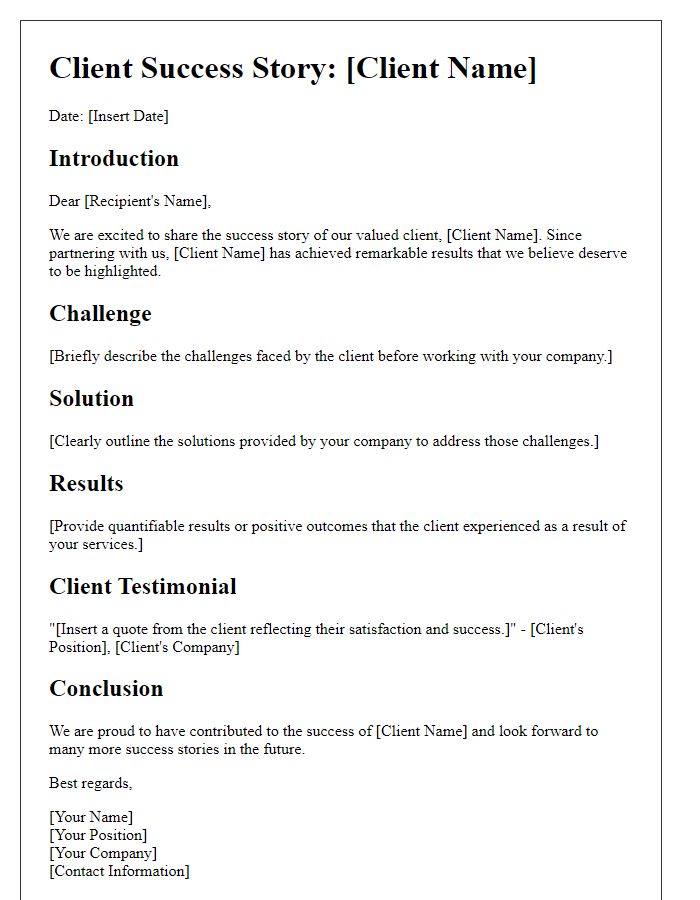 Letter template of Client Success Story Reveal