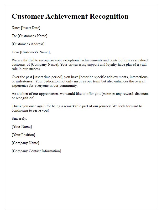 Letter template of Customer Achievement Recognition