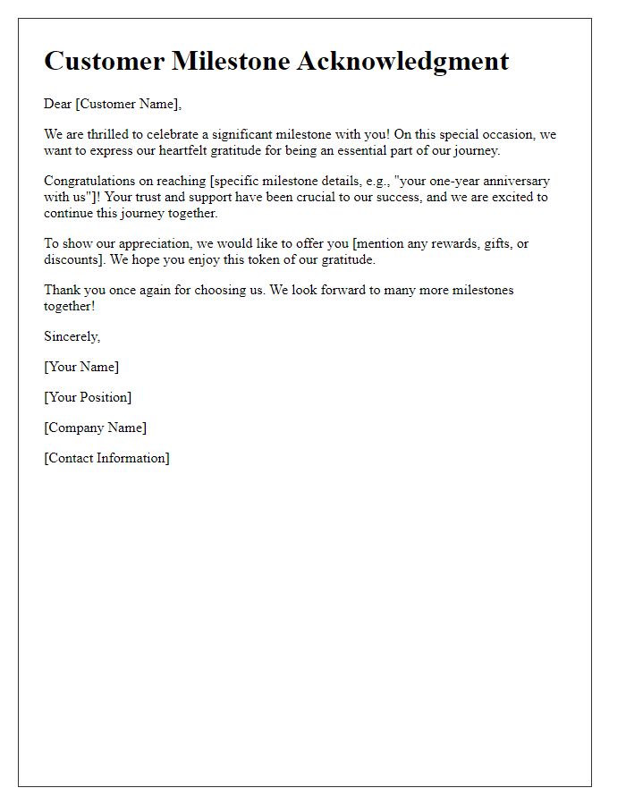 Letter template of Customer Milestone Acknowledgment