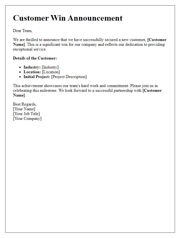 Letter template of Customer Win Announcement