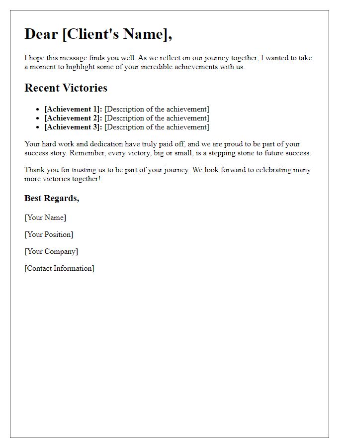 Letter template of Highlighting Client Victories