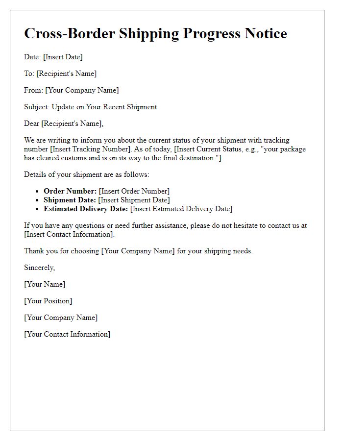 Letter template of cross-border shipping progress notice