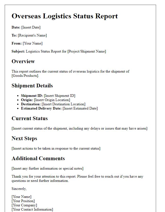 Letter template of overseas logistics status report