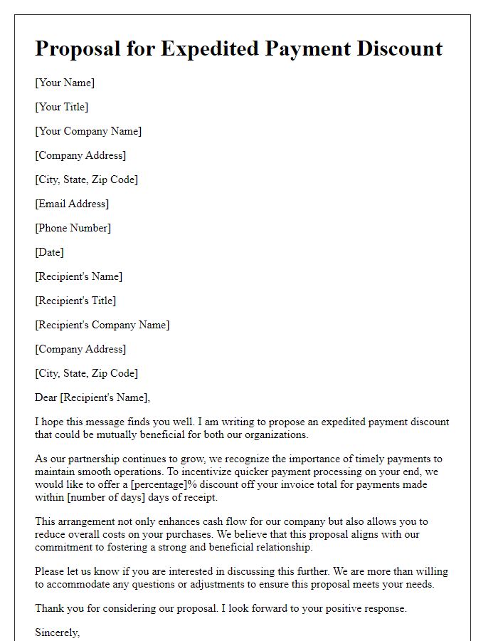 Letter template of proposal for expedited payment discount.