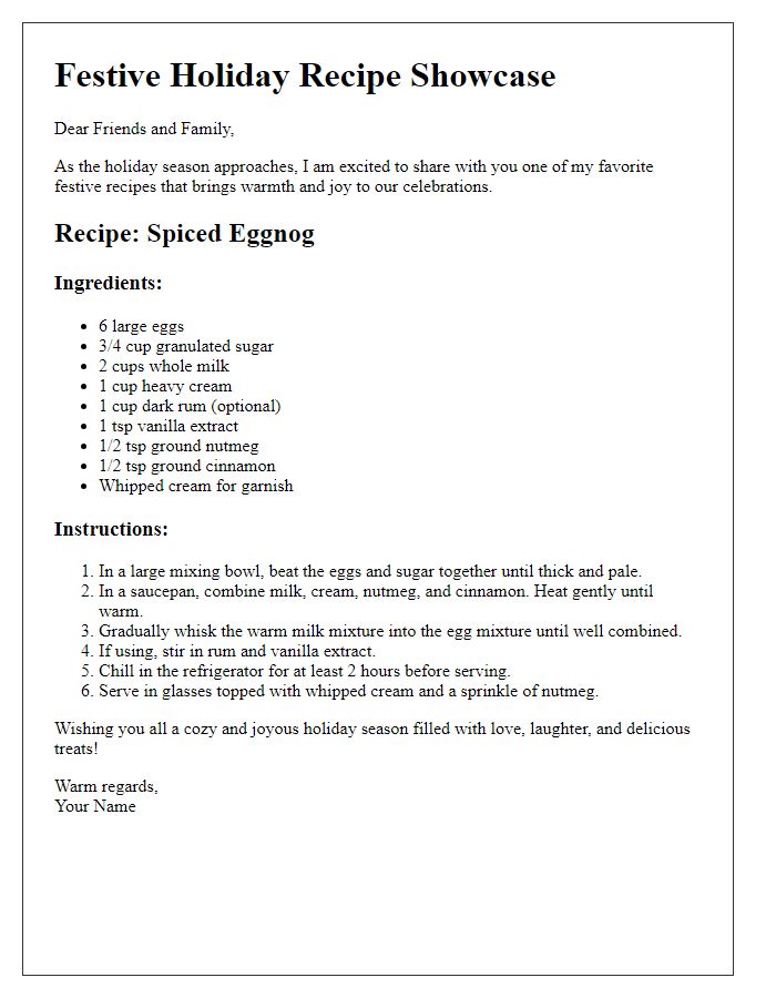 Letter template of festive holiday recipe showcases.