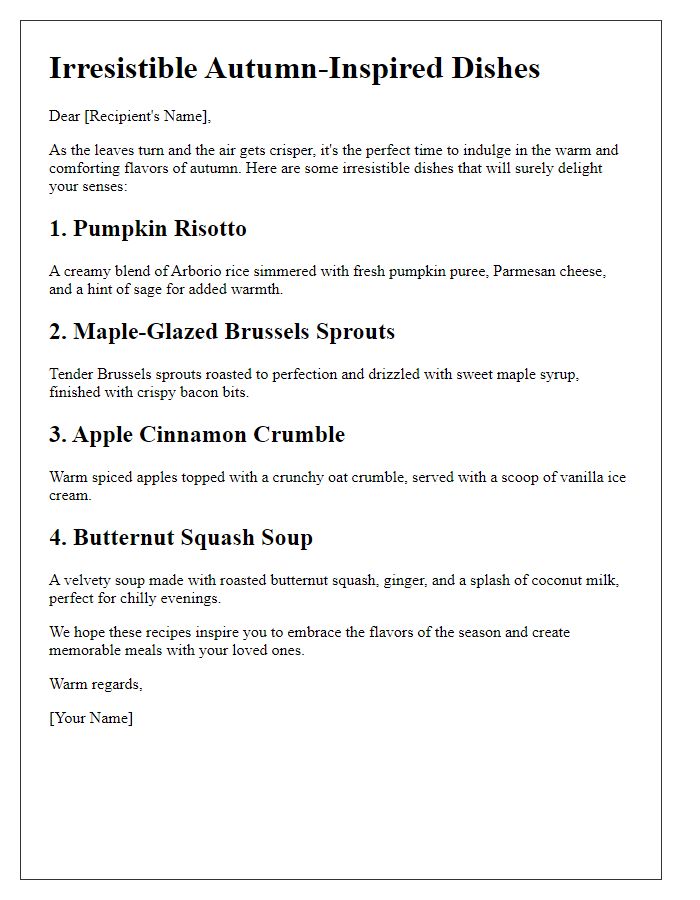 Letter template of irresistible autumn-inspired dishes.