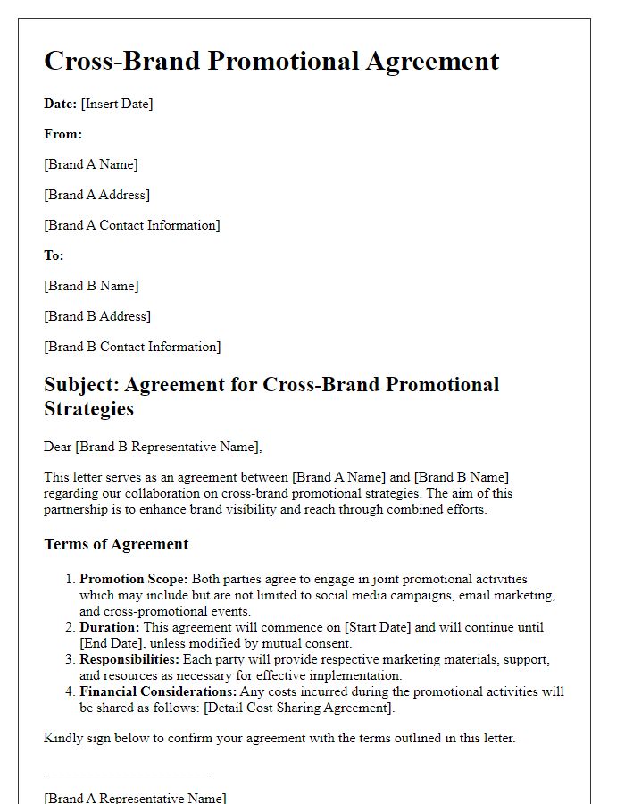 Letter template of agreement for cross-brand promotional strategies