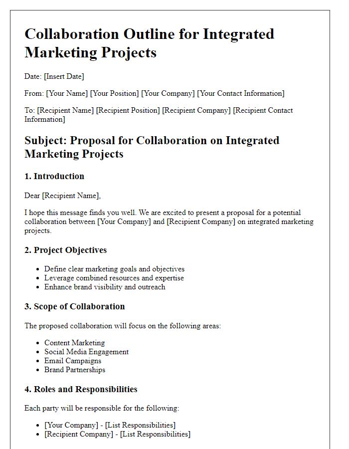 Letter template of collaboration outline for integrated marketing projects