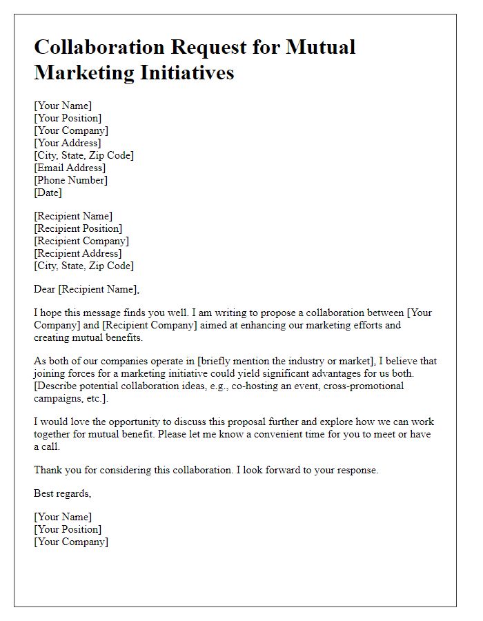 Letter template of collaboration request for mutual marketing initiatives