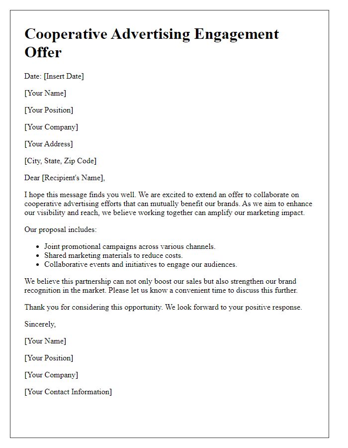 Letter template of engagement offer for cooperative advertising efforts