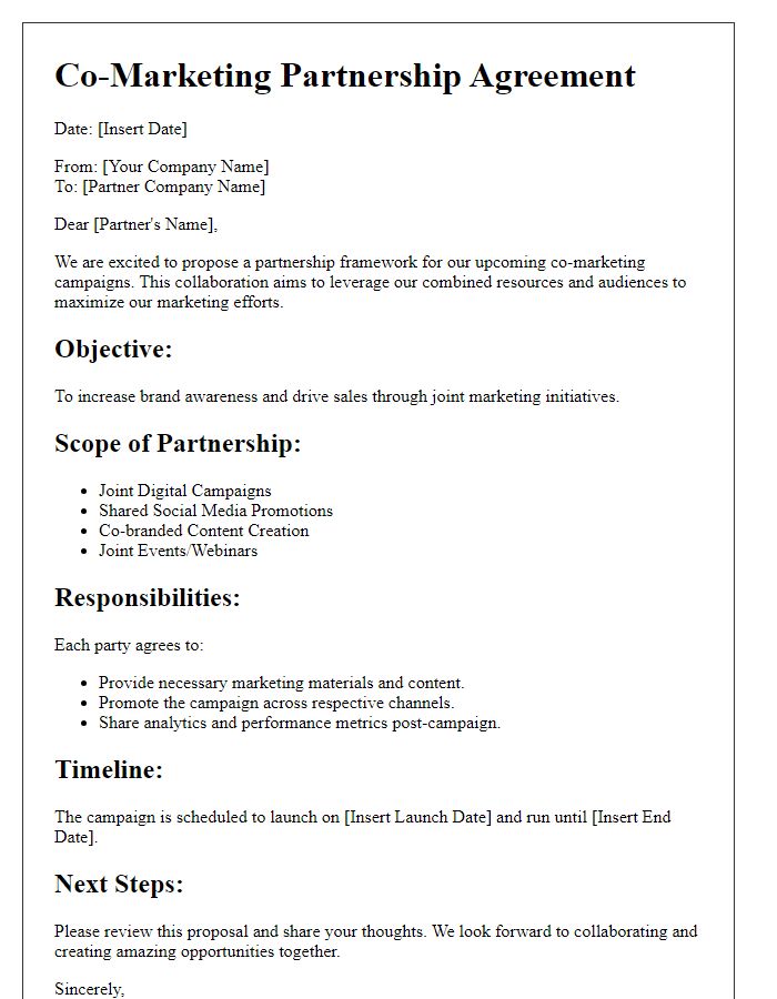 Letter template of partnership framework for co-marketing campaigns