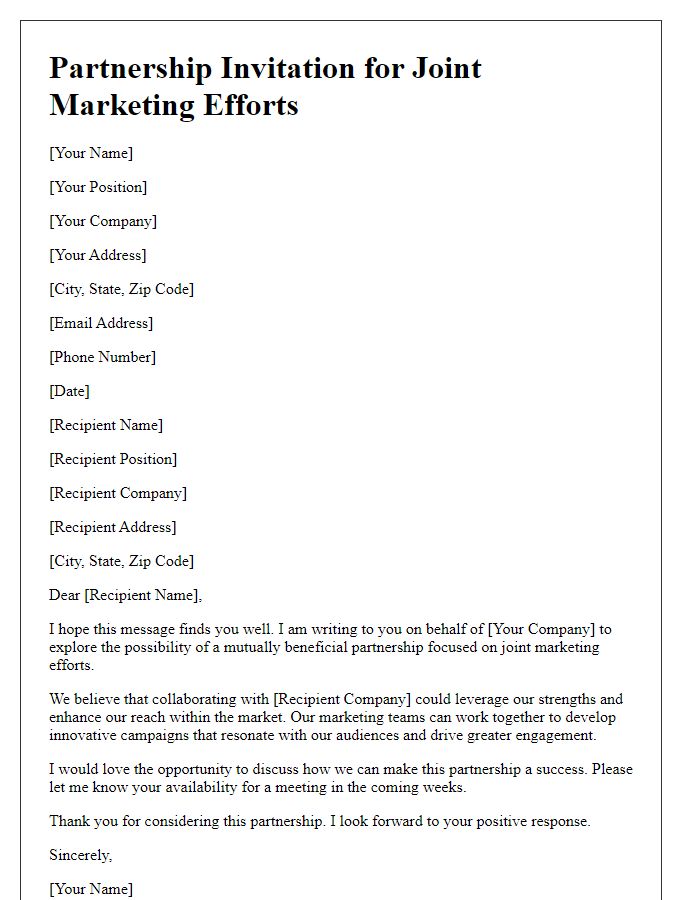 Letter template of partnership invitation for joint marketing efforts