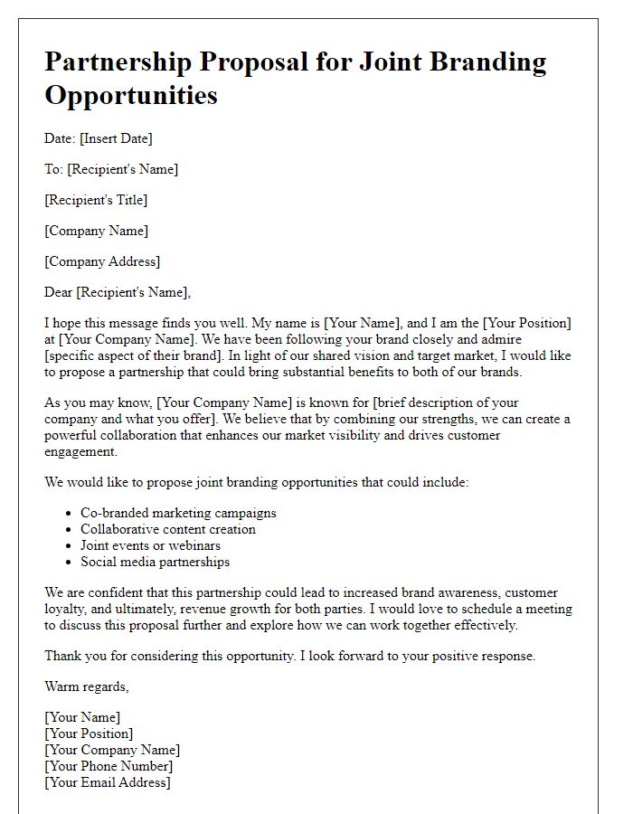 Letter template of partnership pitch for joint branding opportunities