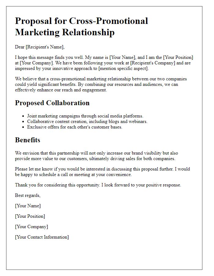 Letter template of proposal for cross-promotional marketing relationship