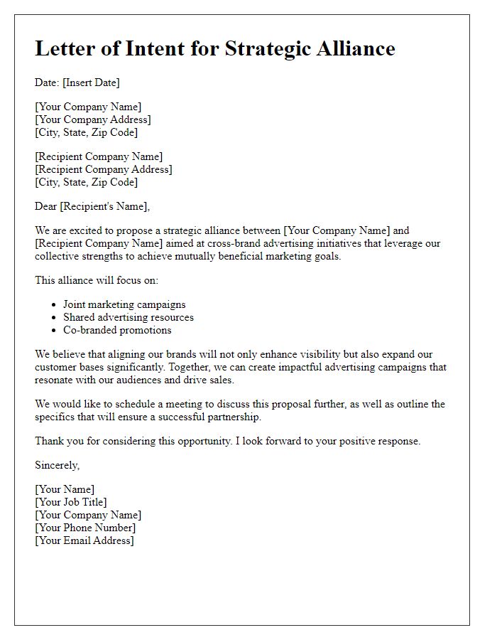 Letter template of strategic alliance for cross-brand advertising