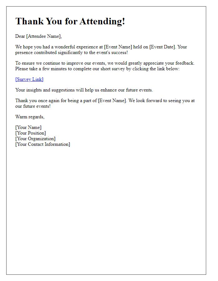 Letter template of post-event feedback request for attendees