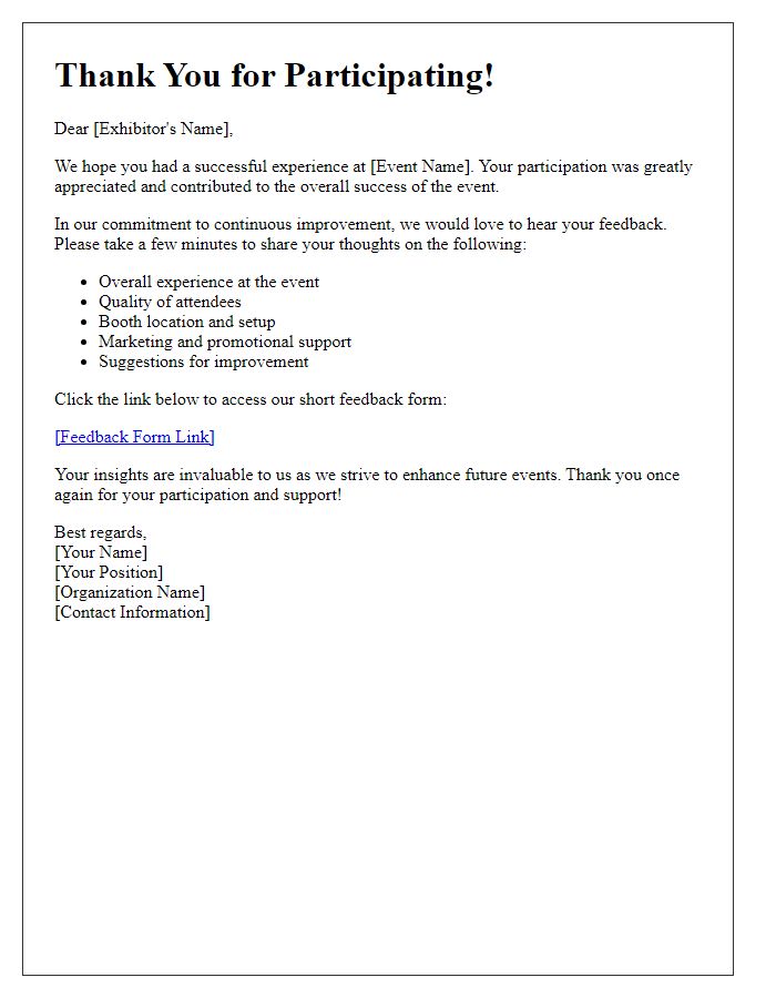 Letter template of post-event feedback request for exhibitors