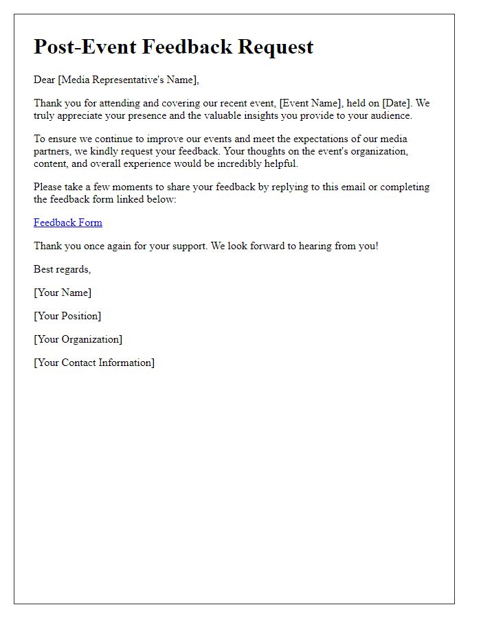 Letter template of post-event feedback request for media representatives
