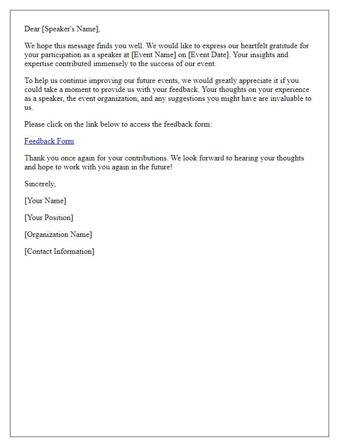 Letter template of post-event feedback request for speakers