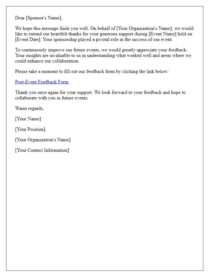 Letter template of post-event feedback request for sponsors