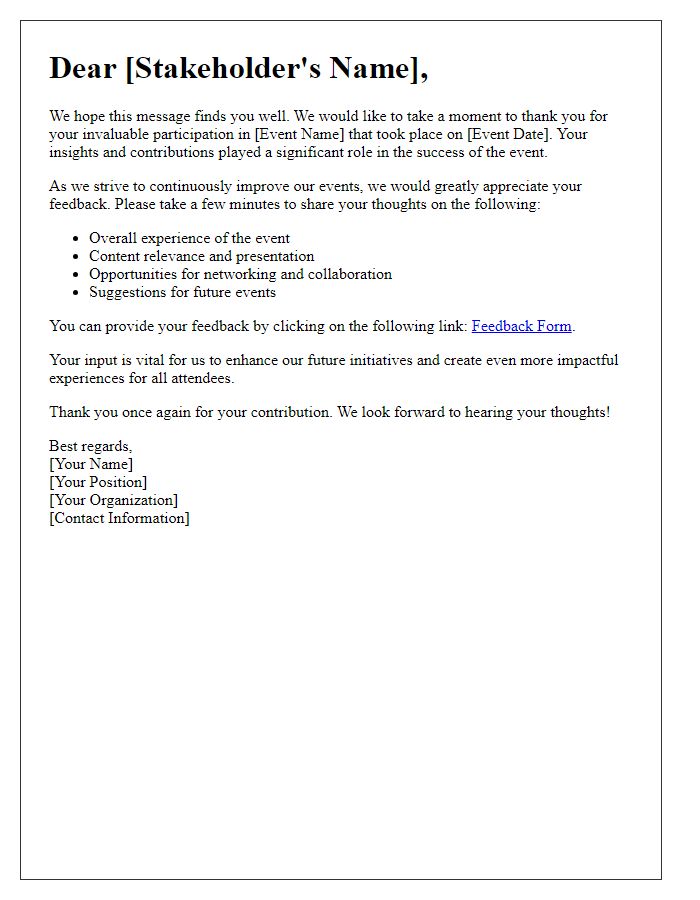 Letter template of post-event feedback request for stakeholders