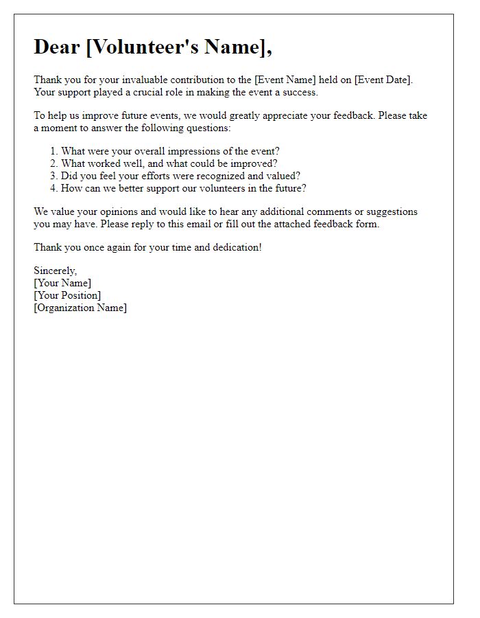 Letter template of post-event feedback request for volunteers