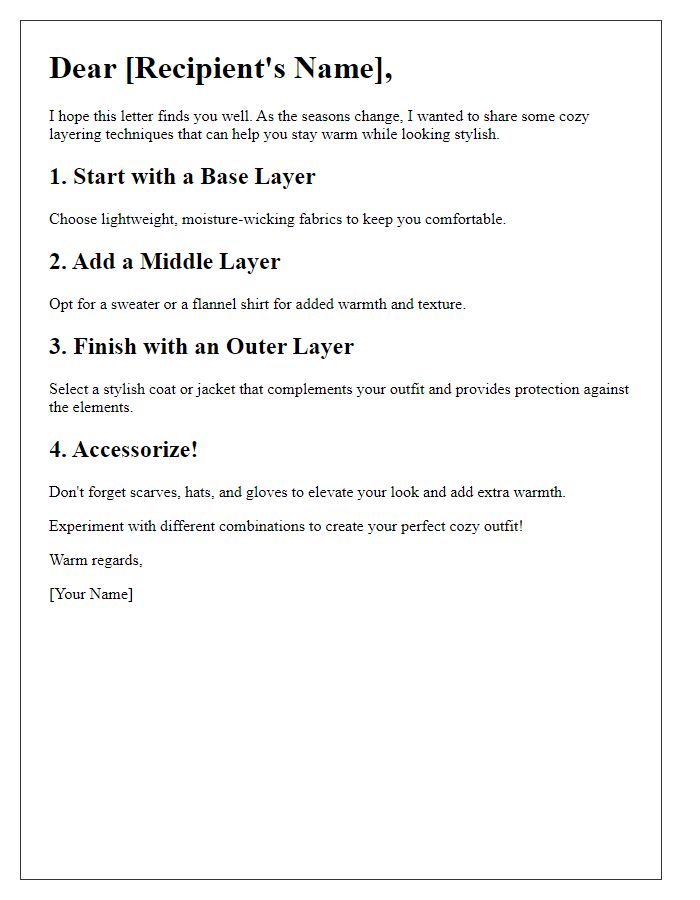 Letter template of Cozy Layering Techniques