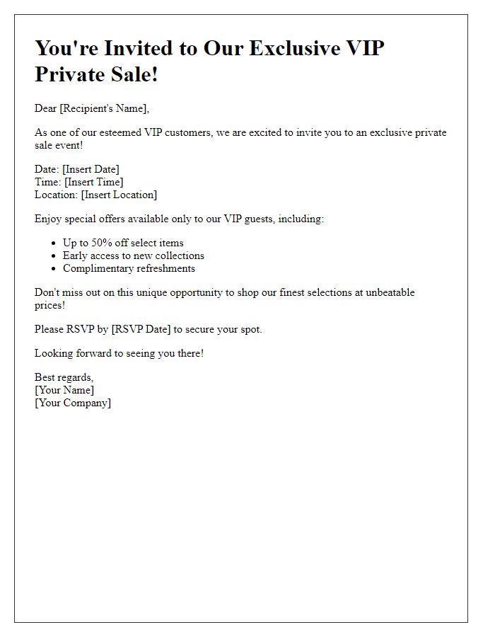 Letter template of VIP private sale invitation with special offers