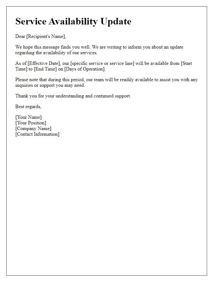 Letter template of service availability update